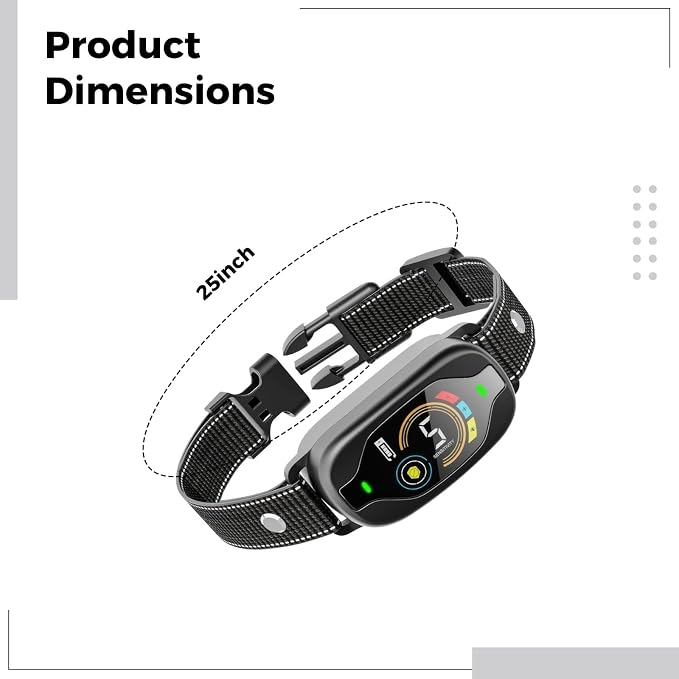 Smart Bark Collar Rechargeable Dogs, Color Display, 25 in 63.5 cm Reflective Nylon Strap, 5 Sensitivity Levels, Waterproof Anti Barking Device, Black