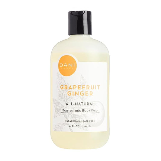 DANI Naturals Moisturizing Body Wash - Grapefruit Ginger Scent, Organic Aloe Vera & Glycerin, Sulfate-Free, Vegan, pH-Balanced, 12 oz - Refreshing, Moisturizing Shower Gel for Soft Skin