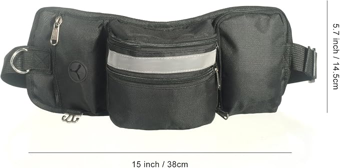 Dog Walking Fanny Pack, Dog Treat Pouch for Training, Large Capacity Pet Treat Bag with Poop Bag Dispenser and Water Bottle Holder, Adjustable Strap (Black)