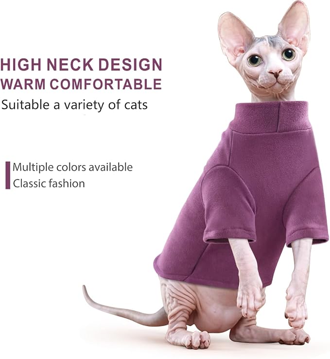 Idepet Sphynx Cats Sweater 2 Pack,Turtleneck Hairless Cat Shirt Soft and Warm Kitten Clothes with Sleeves Pullover Pet Winter Pajamas Jumpsuit for Cat Puppy (Black&Purple, X-Large)