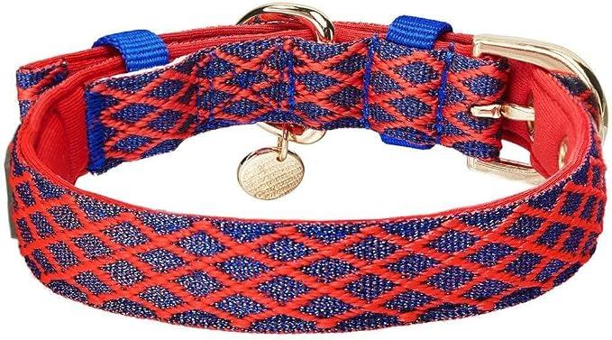 Blueberry Pet Diamond Pattern Adjustable Neoprene Padded Dog Collar with Metal Buckle - True Red, Neck 13-16.5", for Medium Breed