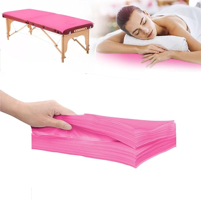 20Pcs Disposable Massage Table Sheets 31.5" x 71" Non-Woven Fabric Bed Covers for Ultimate Hygiene and Comfort in Massage, Tattoo, and Spa Treatments, Breathable and Durable Sheets(Pink)