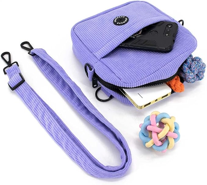 Dog Treat Pouch,Velvet Dog Training Pouch Bag Built-in Poop Bag Dispenser | Large Capacity Pet Treat Training Bag for Treats, Kibbles, Pet Toys (Lightpurple)