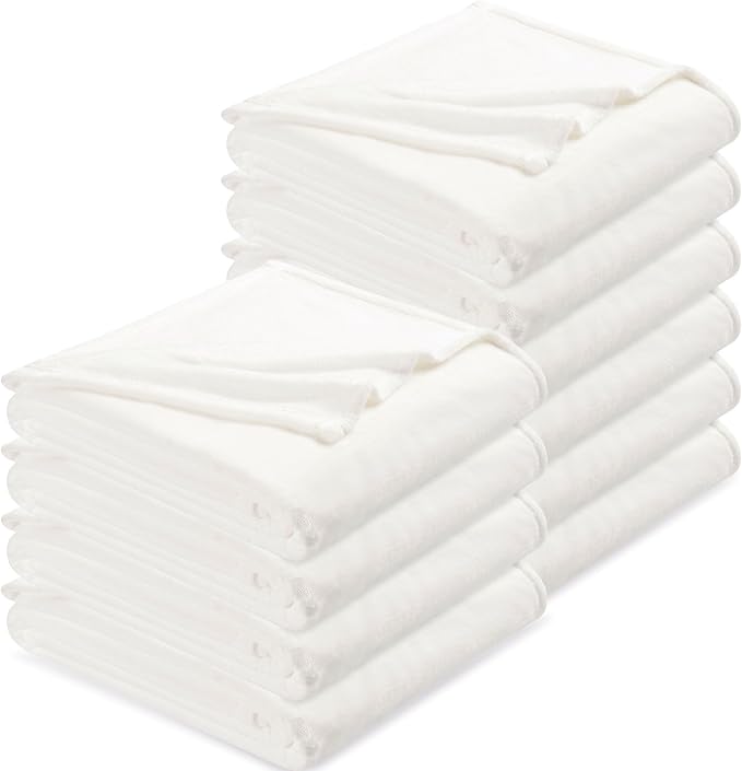 DREAMNINE Pack of 10 Fuzzy Soft Fleece Throw Blanket for Couch Sofa 50" x 60", Decorative Solid Lightweight Velvet Blankets for Chair, Cozy Accent Shaggy Plush Flannel Blanket for Bedroom, White