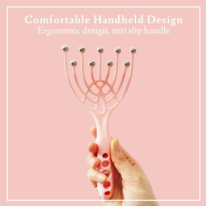 GSHOW 9-Finger Scalp Massager, Handheld Manual Head Scratcher with 360° Rotating Steel Beads, Waterproof Massage Tool for Hair Care, Itch Relief & Relaxation