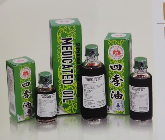 Four Season (Shen Nong Si) Medicated Oil 20 ml, Traditional Asian Therapeutic Massage Oil, Classic Aroma for Cold Relief, Motion Sickness, Breathing, Itchy Skin, Stomach Discomfort, Sore Muscles