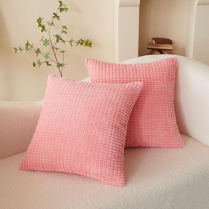 Pack of 2 Size bundel Polyester Blend Soft Hand Feeling Throw Pillows (with Insert) Size 18"x18" and 12"x20" one of Each (Light Pink)