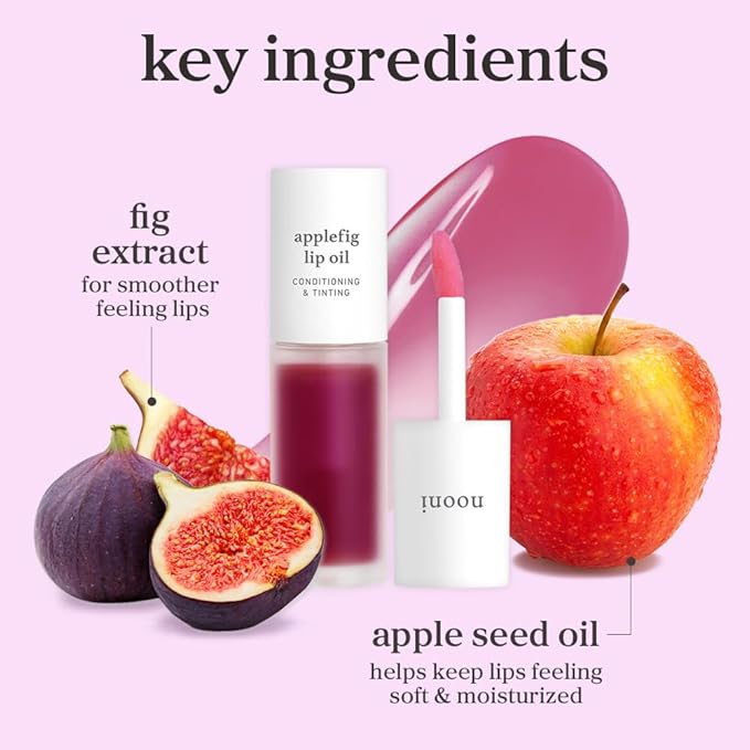 NOONI Korean Lip Oil - Applefig | Long-Lasting, Moisturizing, Plumping, Revitalizing for Dry Lips, Waterproof, No Peel Off, Hydrating, Nourishing Crystal Clear, Stocking Stuffers, 0.12 FL Oz
