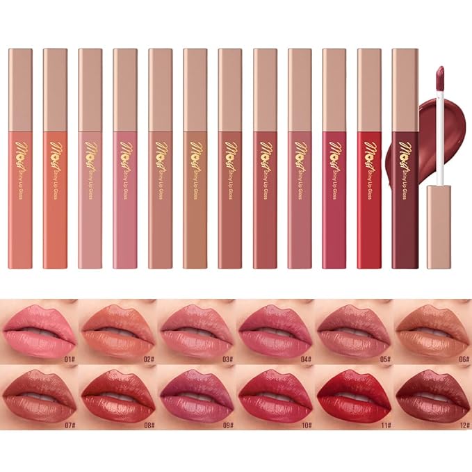 12 Colors Lip Gloss Set, High-Shine Waterproof Collection, Long Lasting Moisturizing Formula with Mirror Finish, Adult (10#, 1 Count (Pack of 1))