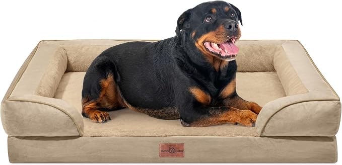 Comfort Expression Waterproof Orthopedic Dog Beds for Extra Large Dog | Supportive Egg Crate Foam X-Large Pet Bed with Removable Bolster, Dog Couch with Washable Cover & Non-Slip Bottom, 48x30 Inch