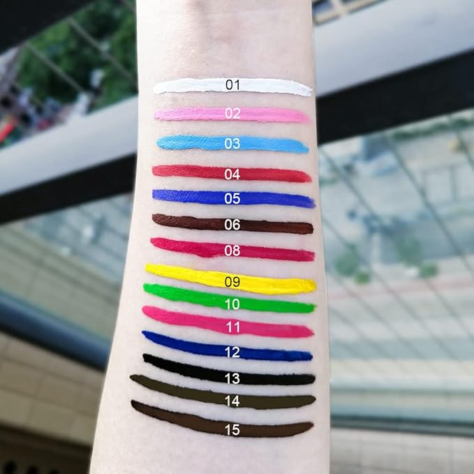 BONNIE CHOICE 14 Colors Liquid Color Eyeliner, Halloween Waterproof Matte Colored Eyeliners Smudge-proof Fluorescent Colorful Eyeline Face Body Paint Cosplay Valentine's Day Gifts for Women