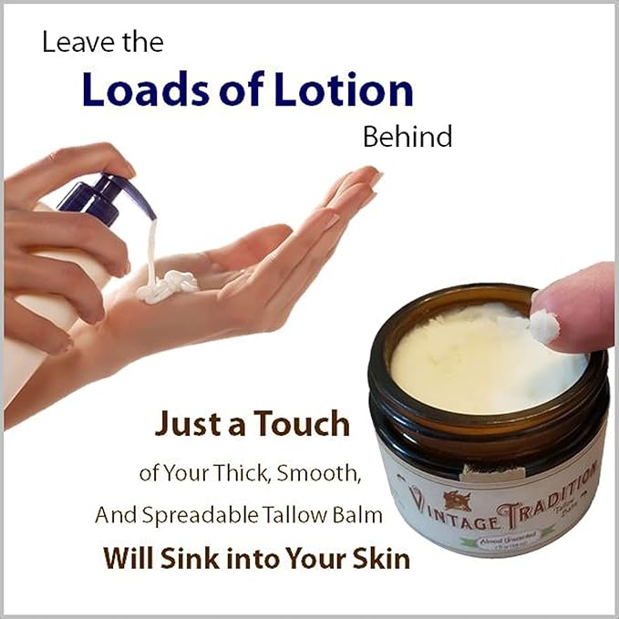 Vintage Tradition Beef Tallow All Purpose Balm - Healing, Hydrating Lavender Skin Care Salve Replaces Body Lotion, Hand Cream, More - Essential Oil, Olive Oil, and Grass-Fed Tallow, 2 fl. oz.