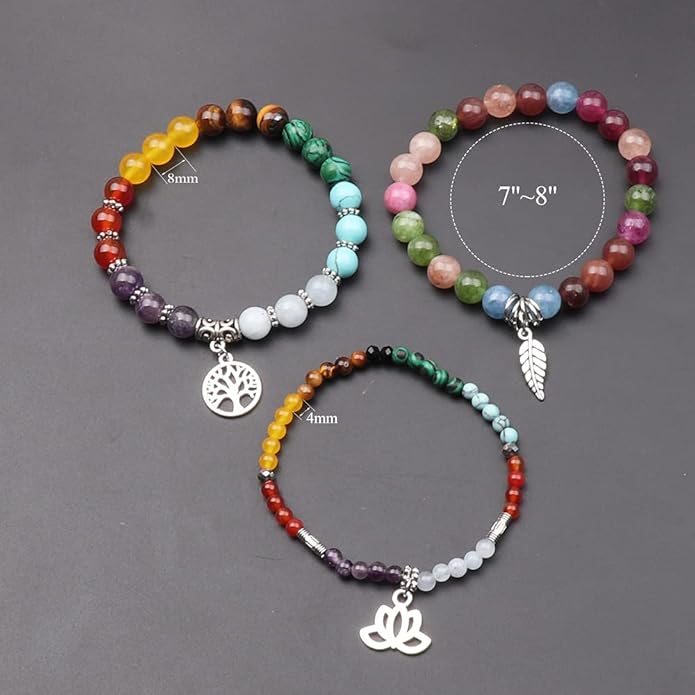 UEUC Tree of Life Yoga Healing Stone Bracelets,Multilayer Lotus Chakra Stone Reiki Bracelet Sets,Anxiety Crystal Natural Stone,for Women Stress Relief