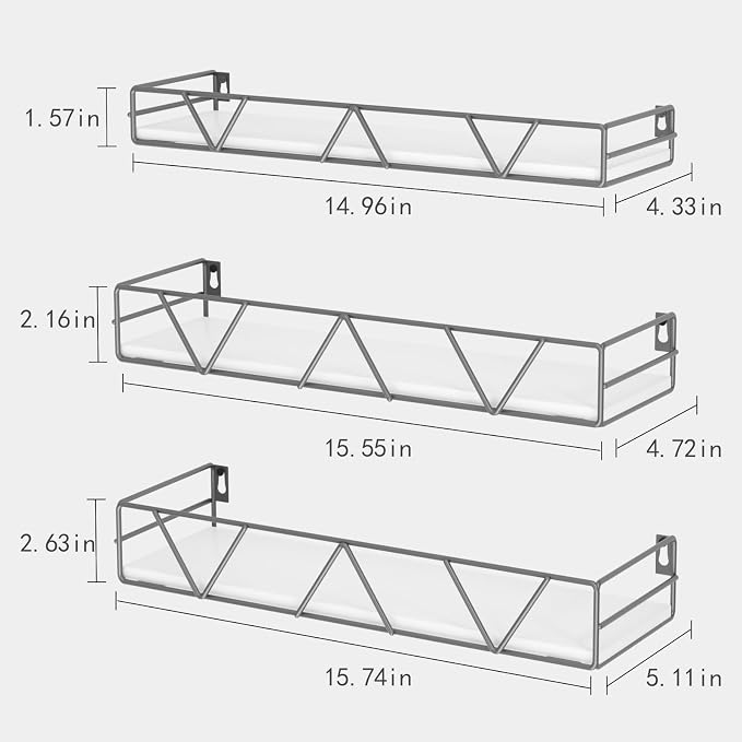 Floating Shelves Set of 3, Wood Wall Shelf, Farmhouse Shelf for Bedroom | Wall Mounted Floating Shelf for Living Room, Bedroom, Bathroom, Kitchen, Office