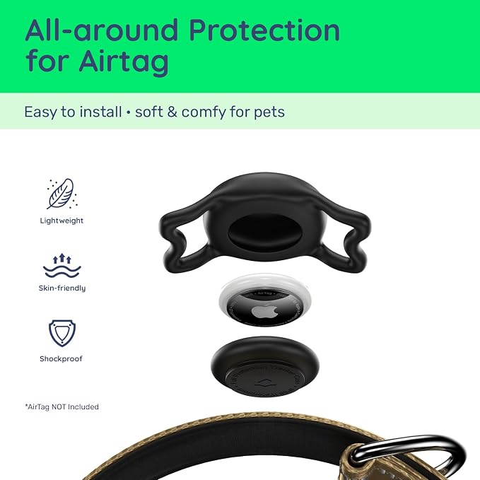 Premium Airtag Dog Collar，with IP68 Waterproof AirTag Holder,Brown,L | Soft,Breathable,Nylon Padded,Reflective,Ultra-Durable Buckle,Adjustable,Comfortable for Small Medium Large Dogs