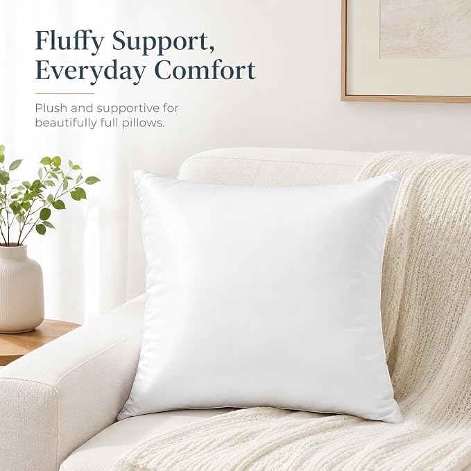 Bemaystar Pillow Inserts, White Satin Pillow Inserts for Throw Pillow Covers, Soft Fluffy Square Cushion Inserts for Sofa Bed Couch Home Decor, 20x20 Inch
