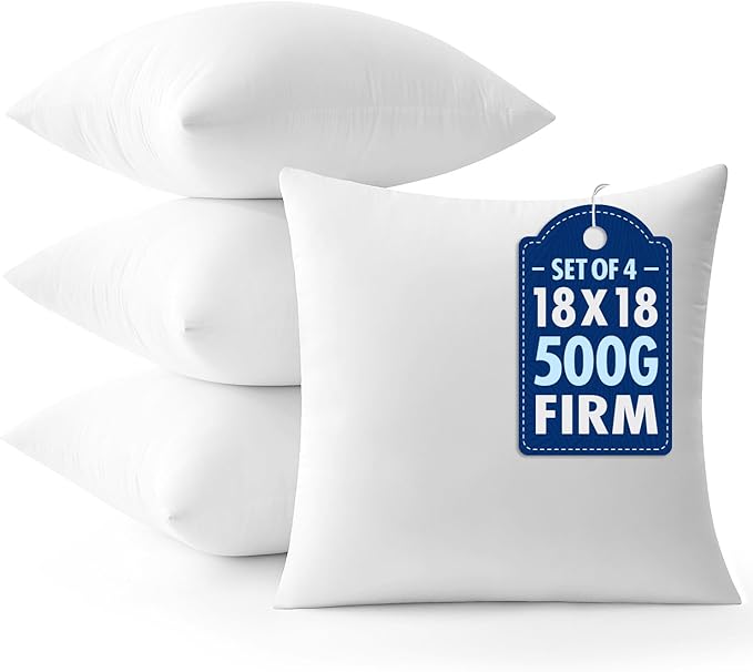 MIULEE 18x18 Throw Pillows Inserts 4 Pack, Decorative Pillows for Couch Bed | 100% Virgin Filling, Full and Fluffy, Lumbar, Back and Neck Support