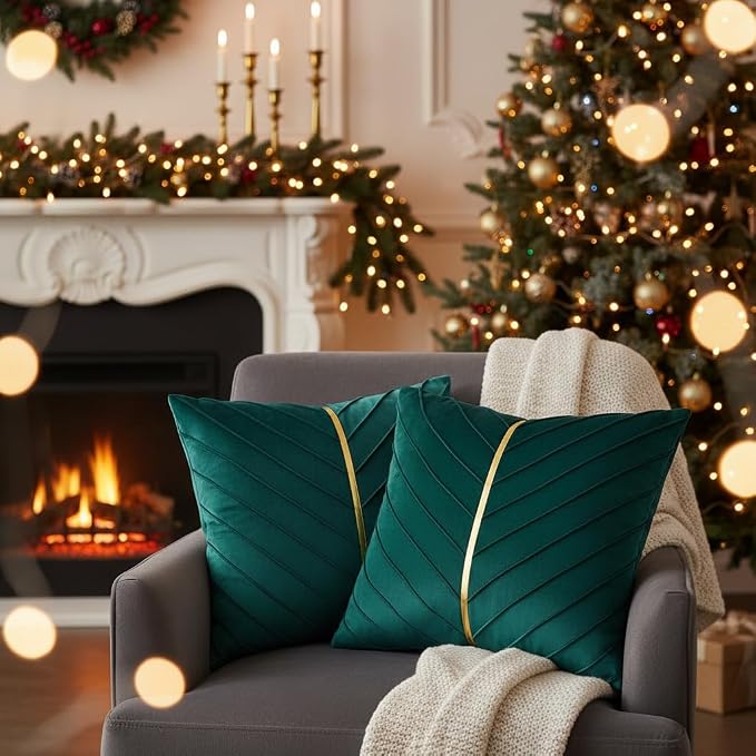 Velvet Throw Pillow Covers 26x26 Pack of 2 Gold Decor Peacock Blue | Soft Solid Pillow Covers,Modern Luxury Home Decor,for Couch Chair Sofa Bedroom Livingroom,Hidden Zipper,Ideal Gift,Easy Care