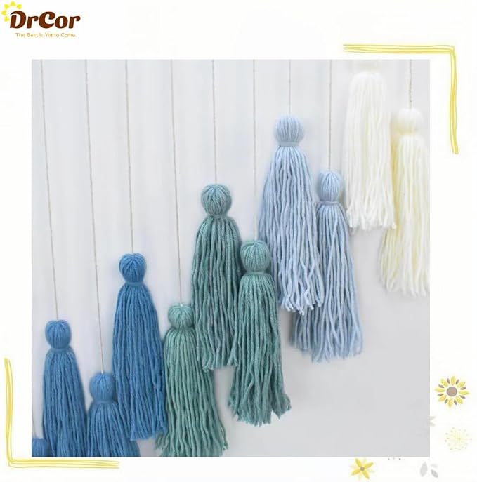 DrCor Ombre Green Boho Macrame Garland Wall Hanging Decor | Handmade yarn banner for classroom, reading corner, dorm and farmhouse styling. Pre-assembled, reusable, eco-friendly.
