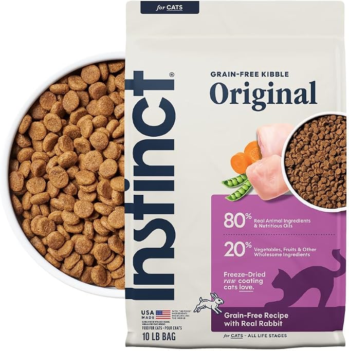 Instinct Original Dry Cat Food, Raw Coated Kibble, Real Rabbit, 10 lb. Bag | Raw-coated kibble with farm-raised rabbit for strong muscles, digestive health, and healthy skin & coat, grain-free