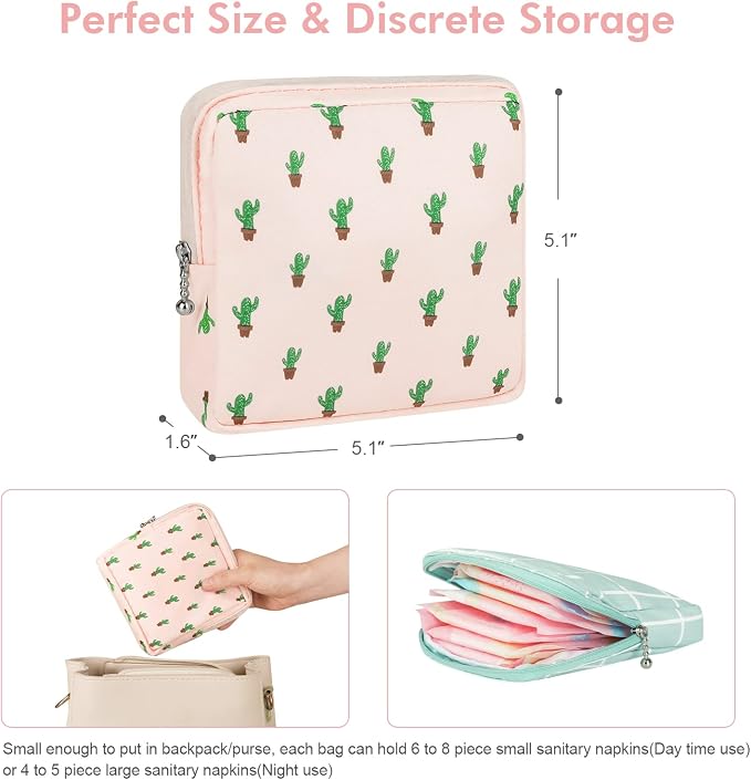 airogym 2 Pack Period Bag for Womens, Sanitary Napkin Storage Bag, Functional Waterproof Sanitary Pads Bags for Panty Liners, Tampons, Menstrual Cups Pouches, Sanitary Pads Organizer with Zipper