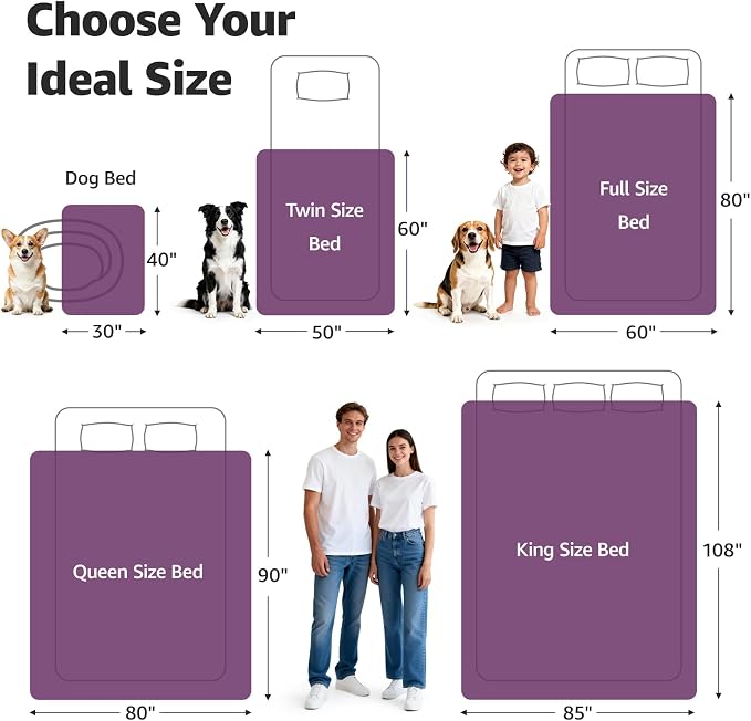 LOOBANI Waterproof Blanket for King Bed, Reversible Purple Flannel 85"x108" | Waterproof Dog Blankets for Large Dogs, Spill-Proof Sofa Cover for Family Movie Nights, Camping, Travel, Noise Free