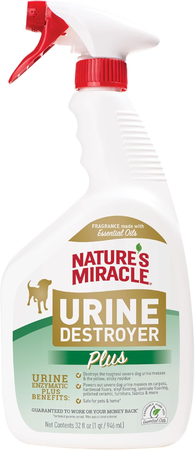 Nature's Miracle Dog Urine Destroyer Plus, Enzymatic Cleaner, 32 oz | Destroys the Toughest Dog Urine Stains, For Use on Multiple Surfaces, Safe For Pets and Home*, Fresh Scent