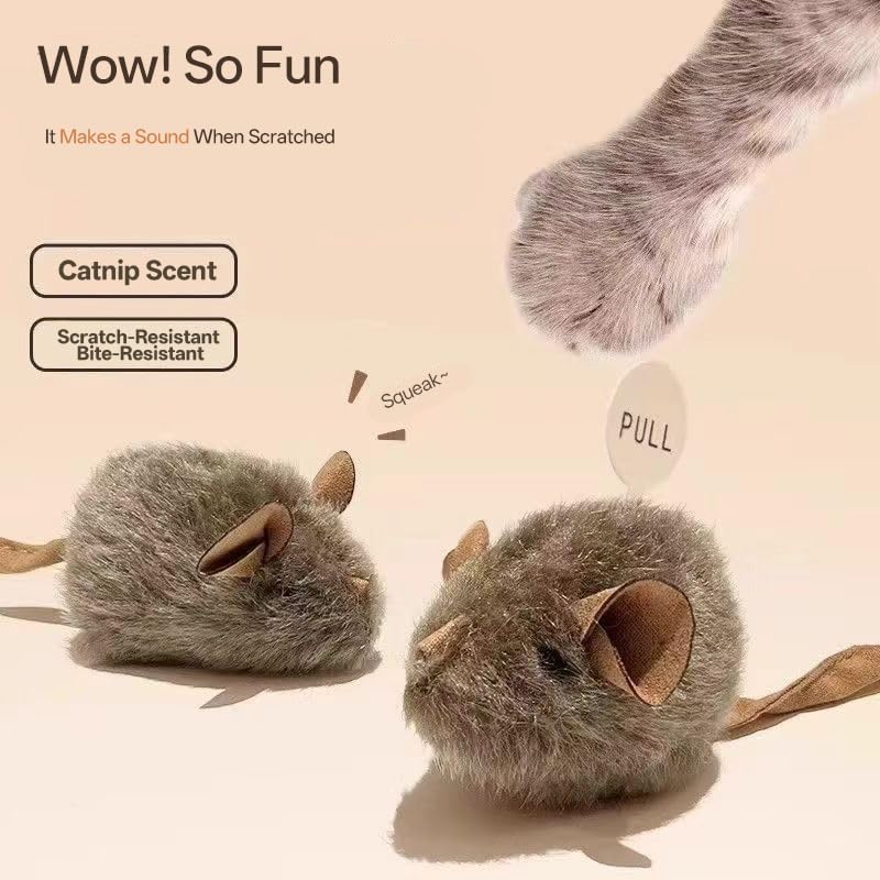 Realistic Squeaky Moving Mouse Toy for Cats - Plush Interactive Cat Toy with Sound, Automatic Electronic Cat Toy for Indoor Play, Alleviates Boredom (Ideal for Kittens & Adult Cats)