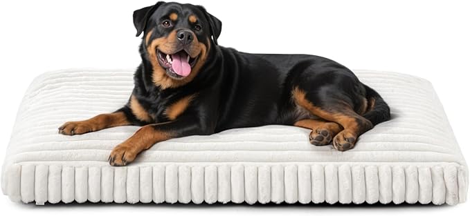 XXL Dog Bed, Flat Pet Beds with Removable Washable Cover, Pet Mat Cute Dog Crate Bed Thick Shredded Chopped Crate Foam & Anti Slip Bottom for Indoor