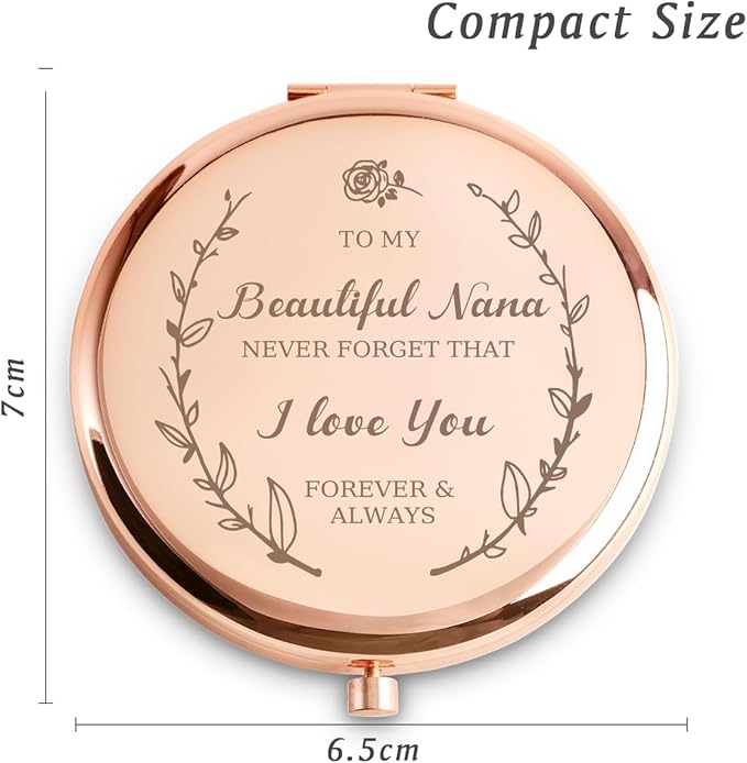 Nana Gifts from Granddaughter Grandson, Personalized Gift for Nana, Custom Compact Mirror, Goodie Bag & Basket Stuffers for Valentines Day, Mothers Day, Birthday, Wedding