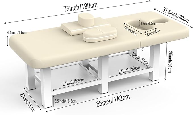 pouseayar Metal Frame Wide Stationary Massage Table for Treatment Table Physical Therapy Table Spa Facial Bed, PU Leather 31.5'' Wide 75'' Long (Beige Grey, Integral Structure)