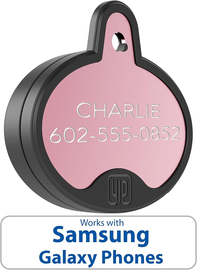 YIP Smart Tag ID & Custom Engraved Dogs Tracker - Compatible with Samsung Galaxy (No GPS Subscription Or Monthly Fee) Pets Collar Location Oval Rose Gold