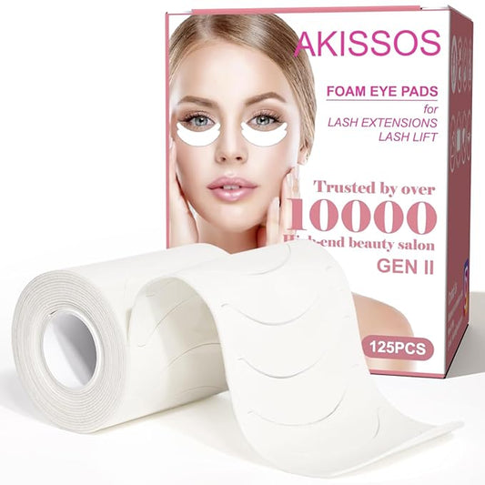 Eye Pads Lash Extensions(125 Pcs) - Akissos Premium White Foam Under Eye Patches, Eyepads Tape with Hypoallergenic Glue for Eyelash Extension | Lift | Tint | Remove, Lash Tech Must Haves Beauty Tools
