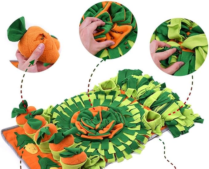 Ferret Cats Snuffle Mat Fleece Foraging Mats Interactive Feeding Toy Small Animal Rabbit Guinea Pig Rat Hamster Anti Slip Treat Dispenser Slow Feeder (Carrots)