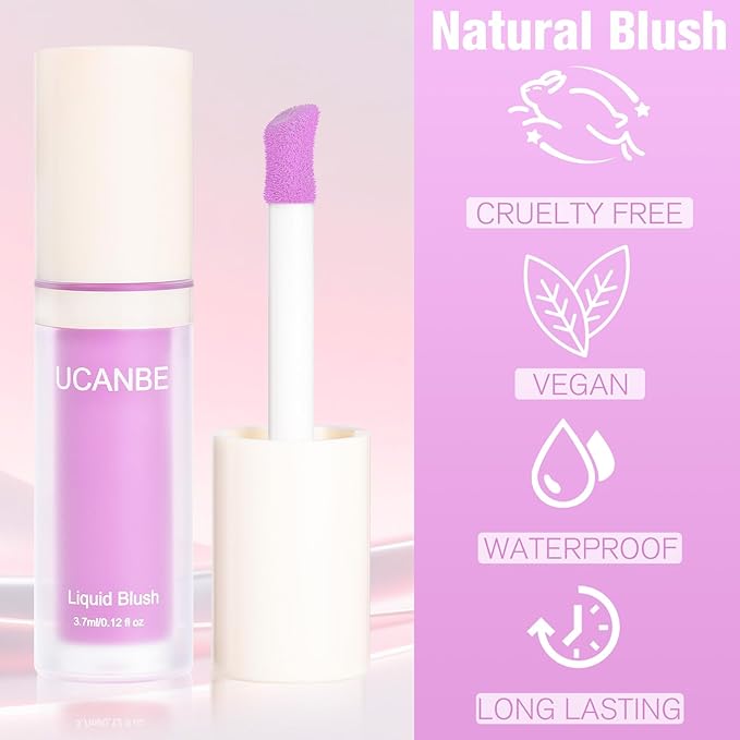 Matte Liquid Blush for Cheeks, High Pigment Buildable Cream Blush, Long-Lasting Natural Glow - Hydrating Formula Lightweight Makeup Radiant Flushed Cheeks (06 Lavender)