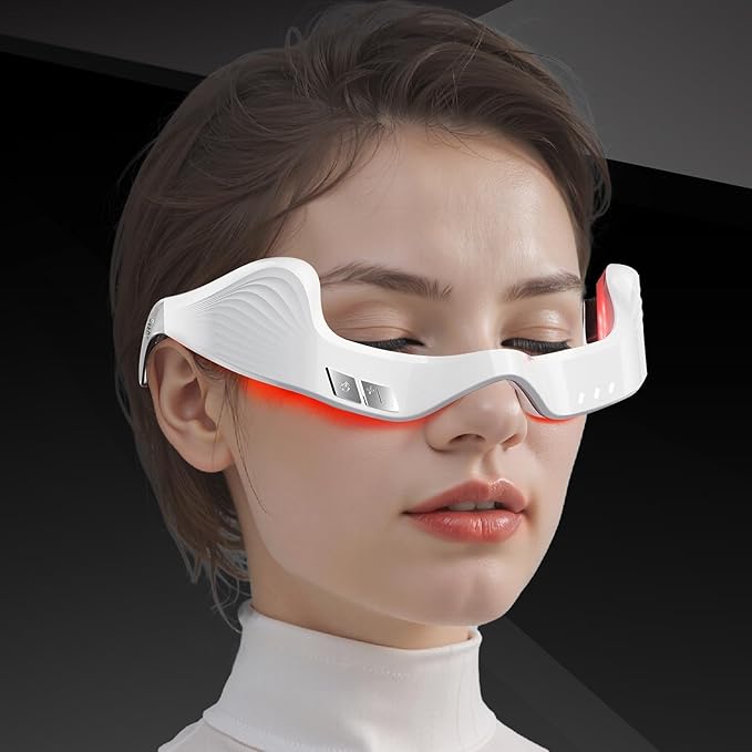Under Eye Red Light Therapy Device, facial red light therapy for reducing dark circles and puffiness, smoothing fine lines, eye massager with glasses strap