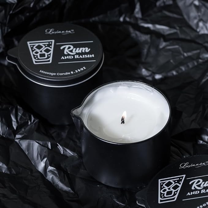 Massaging Oil Candle - Moisturizing Body Massage- Shea Butter Infused Hand Care Organic Candle Lotion - 6.35 OZ (Rum and Raisin Scent)