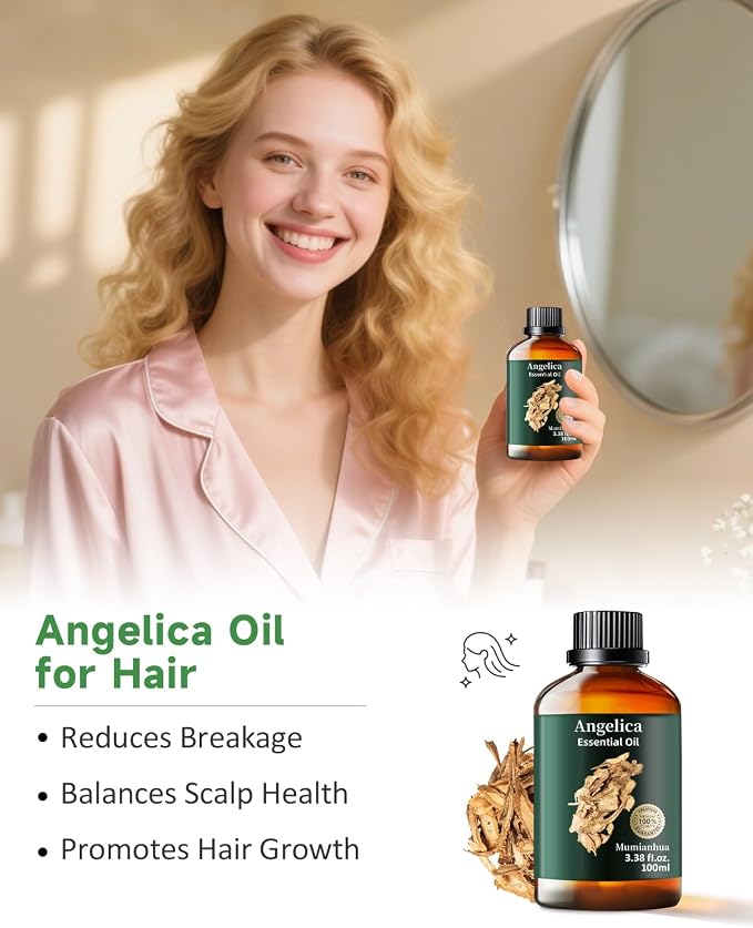 Angelica Root Essential Oil, Earthy Scent, Diffuser & DIY, 3.38 Fl Oz | Mumianhua Angelica Root Oil, Herbaceous, Spicy, Earthy Aroma. For Meditation, Skin, Hair & Candle Making