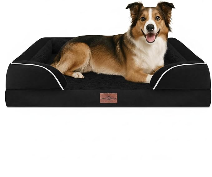 Comfort Expression Waterproof Orthopedic Dog Beds for Large Sized Dog | Supportive Egg Crate Foam Large Pet Bed with Removable Bolsters, Dog Couch with Washable Cover & Non-Slip Bottom, 38x25 Inch