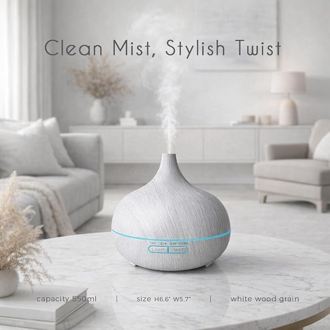 550ml Essential Oil Diffuser, Ultrasonic Aromatherapy Humidifier with Remote Control, 7 LED Colors, Auto Shut-Off, Cool Mist Humidifier for Home, Bedroom, Office