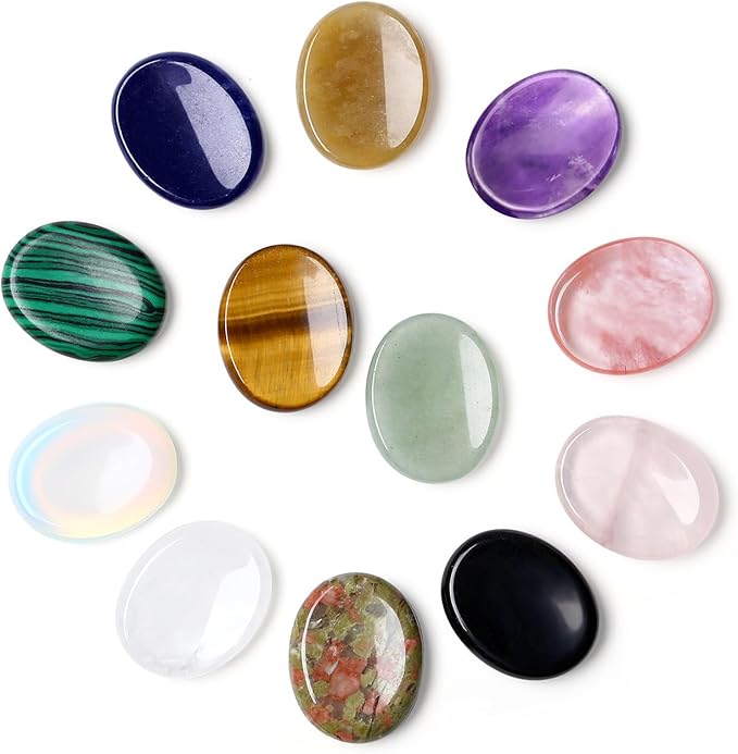 DUQGUHO Worry Stones for Anxiety, Meditation Reiki Relax Thumb Worry Stones, Crystals and Healing Stones Bulk 12PCS, Stress Relief Gifts for Women