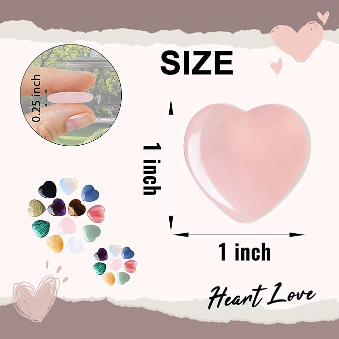 DUQGUHO 1 Inch Hearts Crystals and Healing Stones Reiki Gemstones Healing Crystals Mini Crystal Hearts Set Quartz Heart Shaped Crystals Polished Gems Spiritual Valentine's Day Gifts Bulk 12 PCS