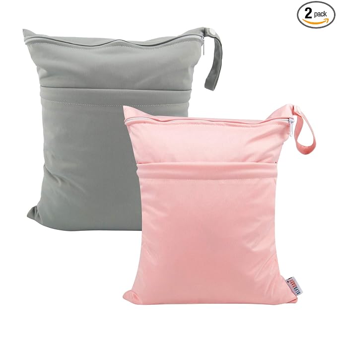 ALVA ALVABABY 2pcs Cloth Diaper Wet Dry Bags Waterproof Reusable with Two Zippered Pockets Travel Beach Pool Daycare Soiled Baby Items Yoga Gym Bag for Swimsuits or Wet Clothes L-B1929