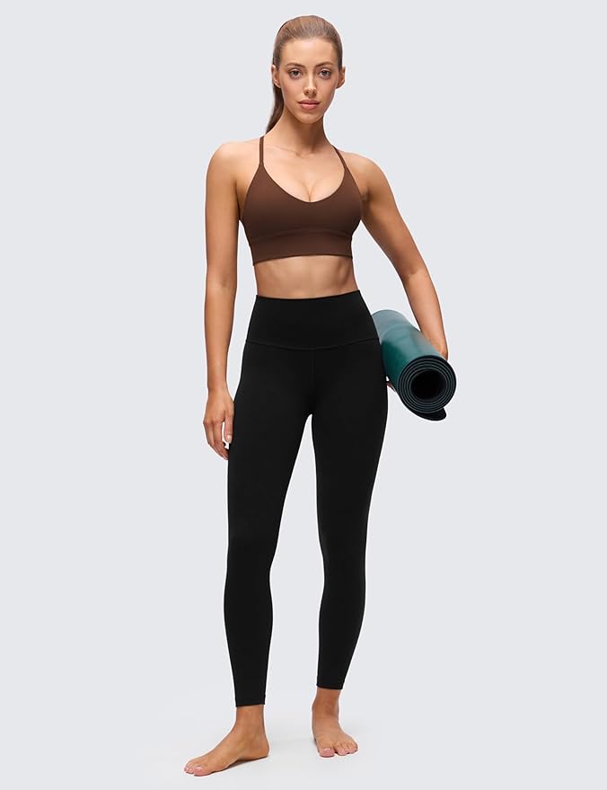 CRZ YOGA Butterluxe Thin Straps Cross Back Longline Sports Bras for Women - Padded V Neck Yoga Crop Top