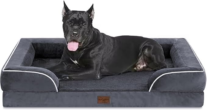 Comfort Expression Waterproof Orthopedic Dog Beds for Extra Large Dog | Supportive Egg Crate Foam Big Dog Bed with Removable Bolster, Dog Couch with Washable Cover & Non-Slip Bottom, 53x42Inch
