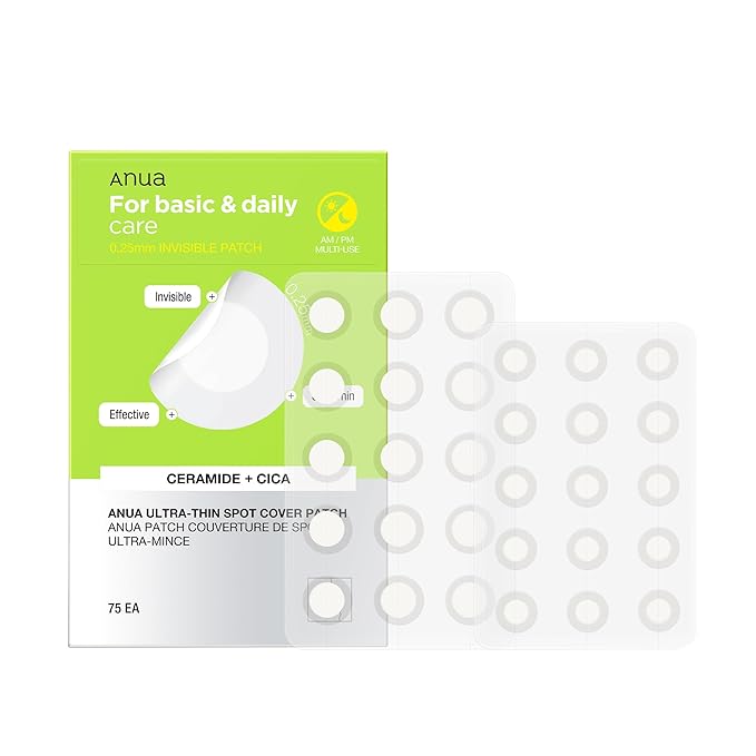 ANUA Ultra-Thin Spot Cover Patch, Invisible Hydrocolloid Acne Patch for Face, Cute Pimple Patches for Sensitive Skin, Korean Skincare, 75 Counts