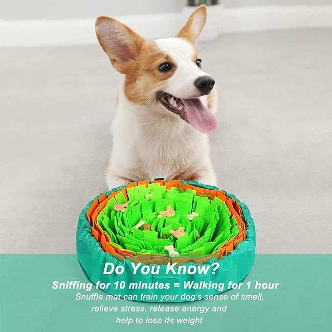 Vivifying Snuffle Mat for Dogs, Interactive Dog Enrichment Toys for Boredom and Mental Stimulation, Adjustable Puzzle Toys Sniff Mat for Slow Eating and Stress Relief (Green & Orange)