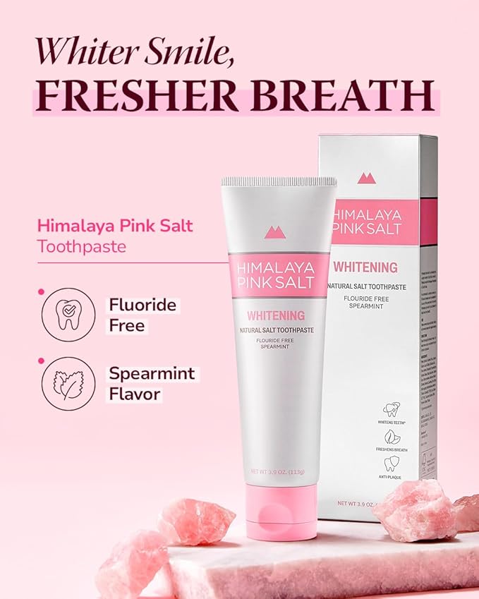HIMALAYA PINKSALT Natural Whitening Toothpaste - Fluoride Free, Natural Toothpaste for Teeth Whitening, Gum Health Care, Plaque Remover - Spearmint Flavor, 3.9 oz (Pack of 2)