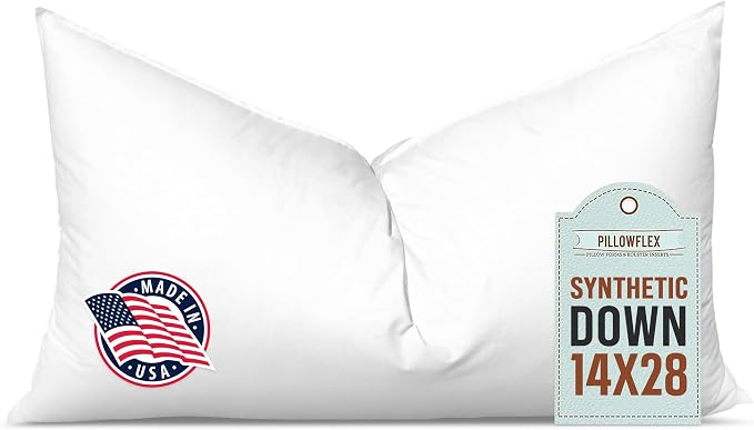 Pillowflex Synthetic Down Pillow Insert 14x28 in - Karate Chop Pillow | Large Rectangle Sham Form, Plush Polyester Cotton Blend, Cloud-Like Comfort, Clump-Resistant Fill, Smooth Elegant Finish