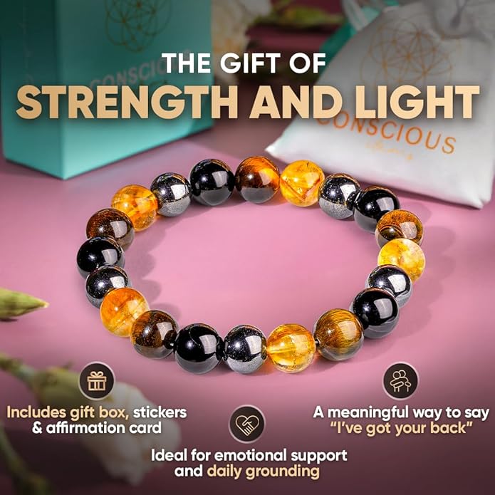 Conscious Items Protection Bracelets for Women & Men, Healing Crystal Bracelet with Natural Stones for Energy Shielding, Grounding, Stress, & Negative Energy Protection